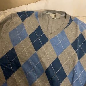 Men’s check board v neck sweater size m in good condition / gray blue